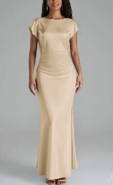 AW BRIDAL 8 M champagne Lacey satin bridesmaid formal party maxi dress NEW 0B6